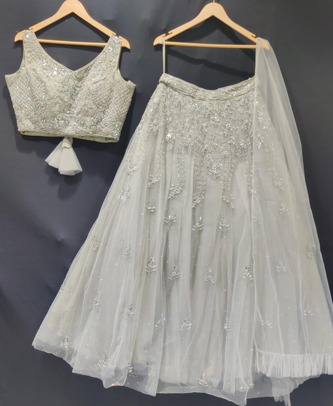 Half white net lehenga